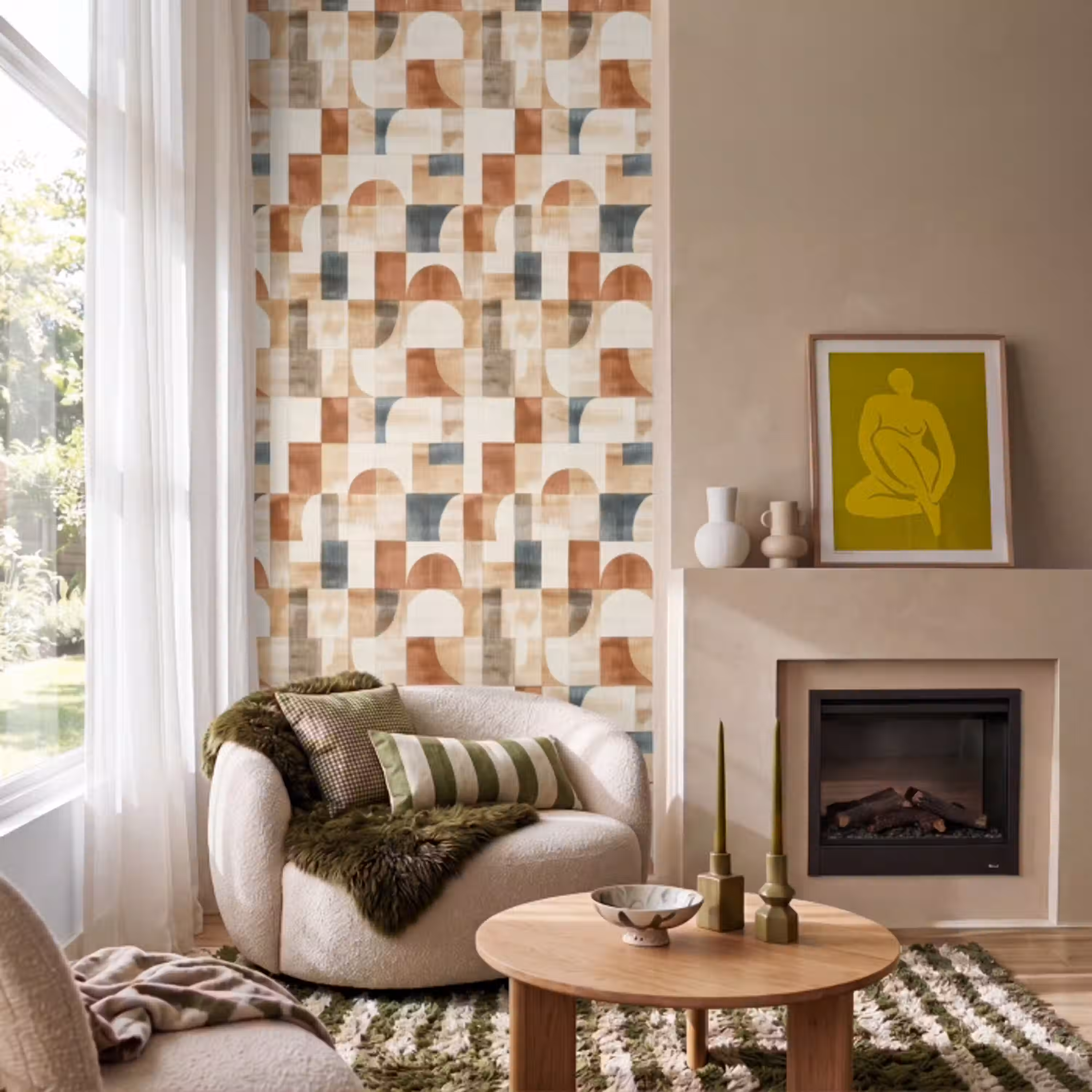 Terracotta - Geometrisch - Aquarel - Textuur Behang Vlies klein 1076 -sfeer2