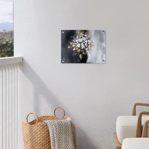 Bloemen - Wit - Vaas - Abstract tuinposter los doek klein -sfeer8