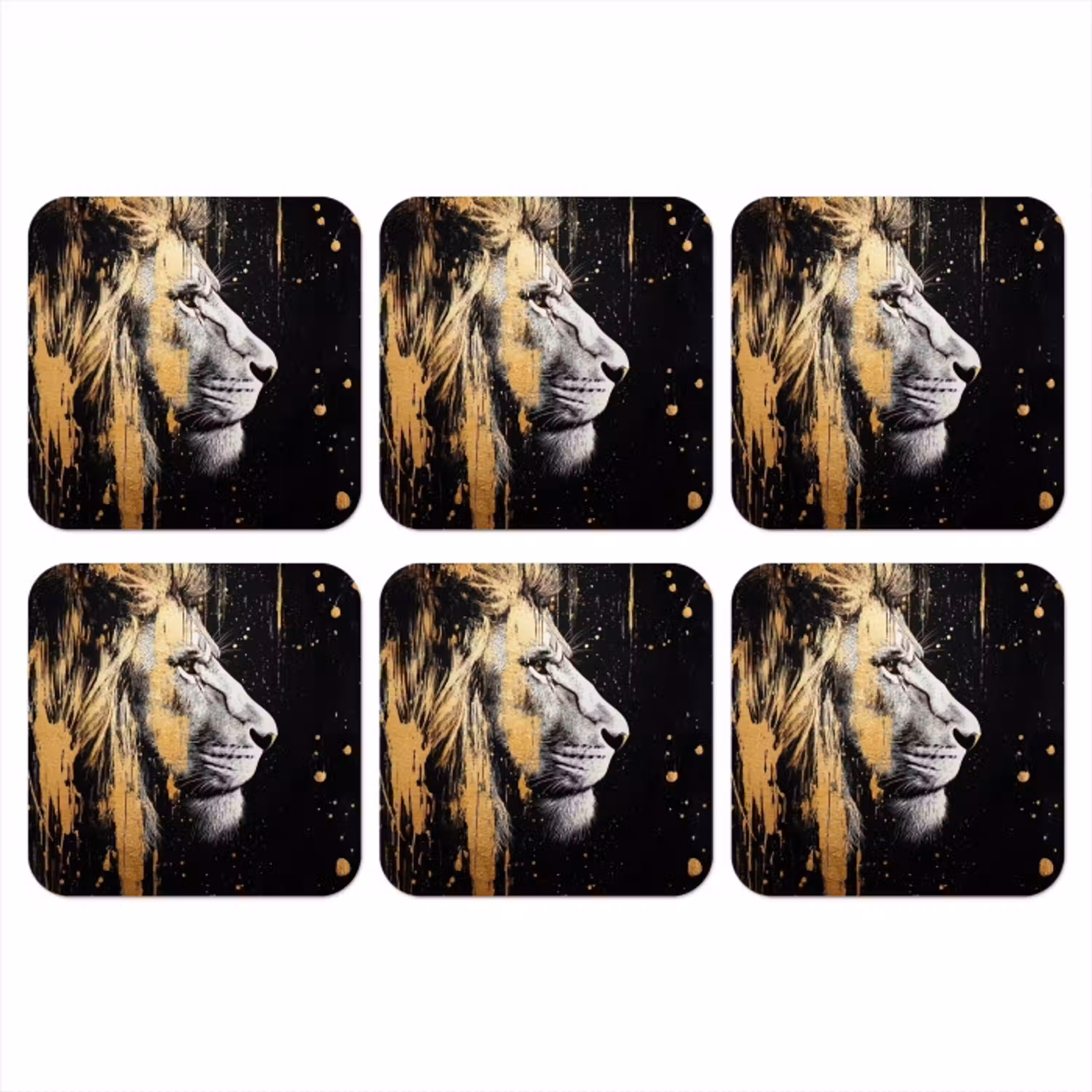 Portret - Leeuw - Abstract - Goud onderzetter kurk middel -3d