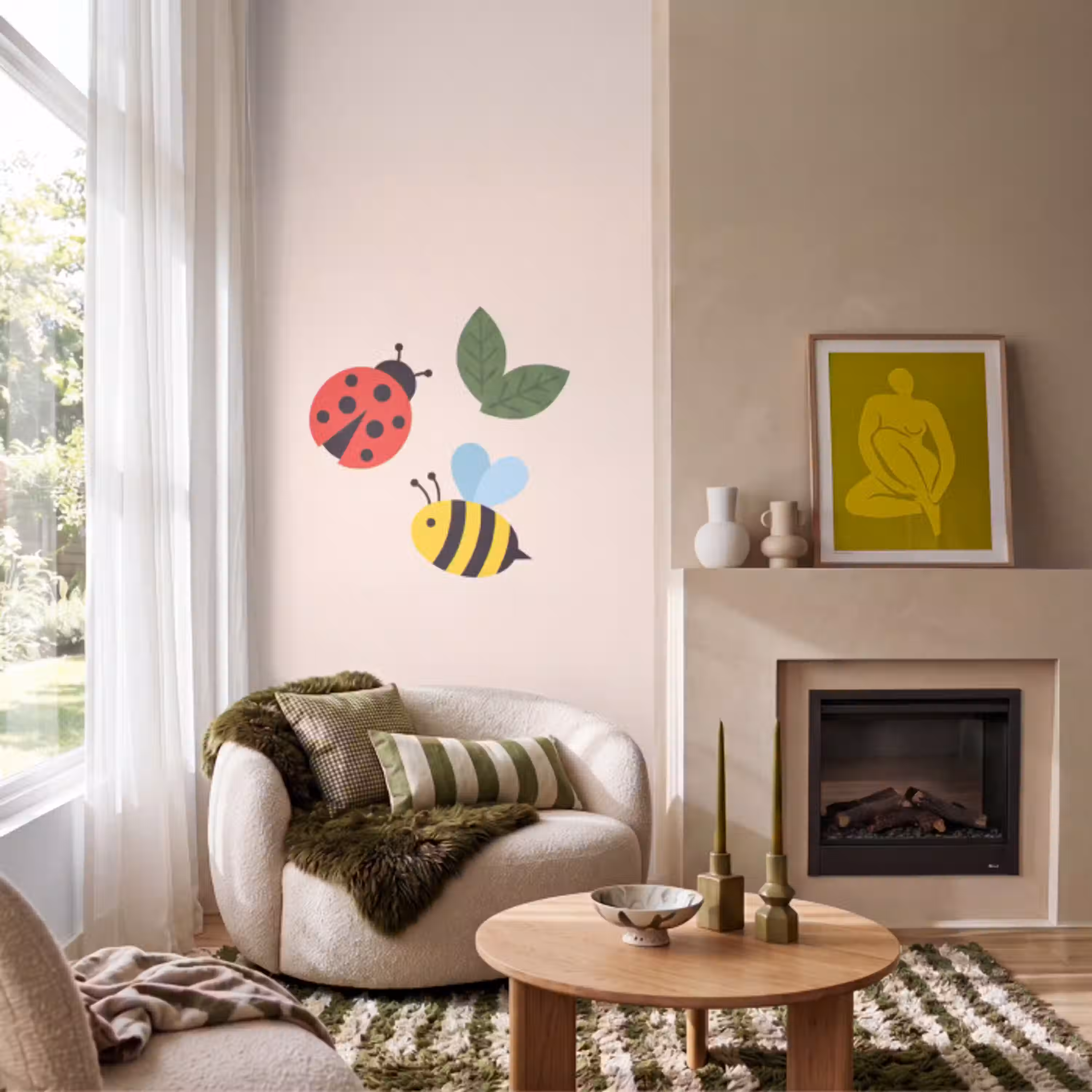 Insect - Blad - Natuur - Speels - Illustratie Behang Vlies klein -sfeer2