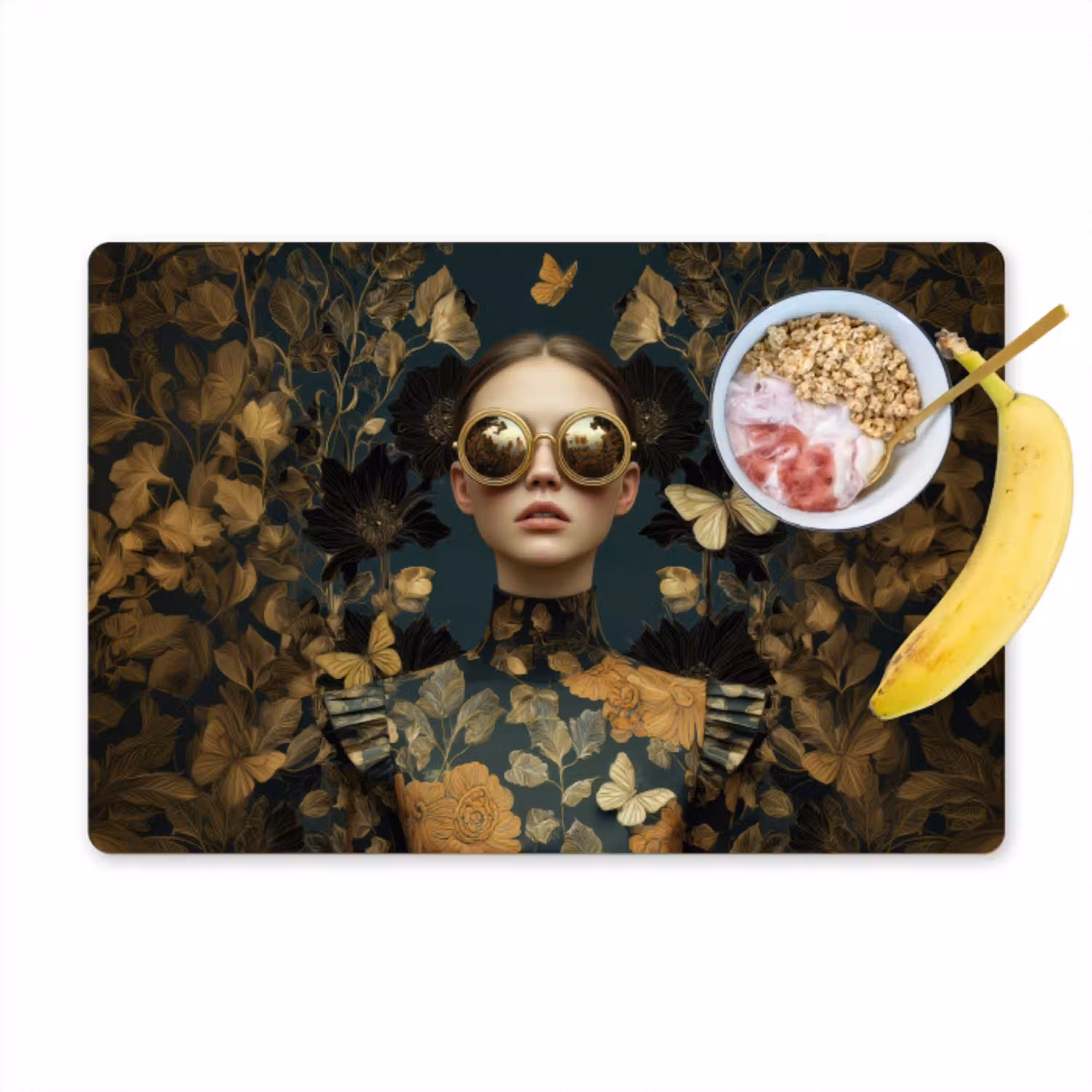 Vrouw - Bladeren - Goud - Vlinders Placemat vinyl groot -zzzproduct_Kitchenyeah-website
