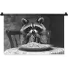 Wasbeer - Cute - Pasta - Tafelkleed - Zwart - Wit Wandkleed katoen klein -zz3d