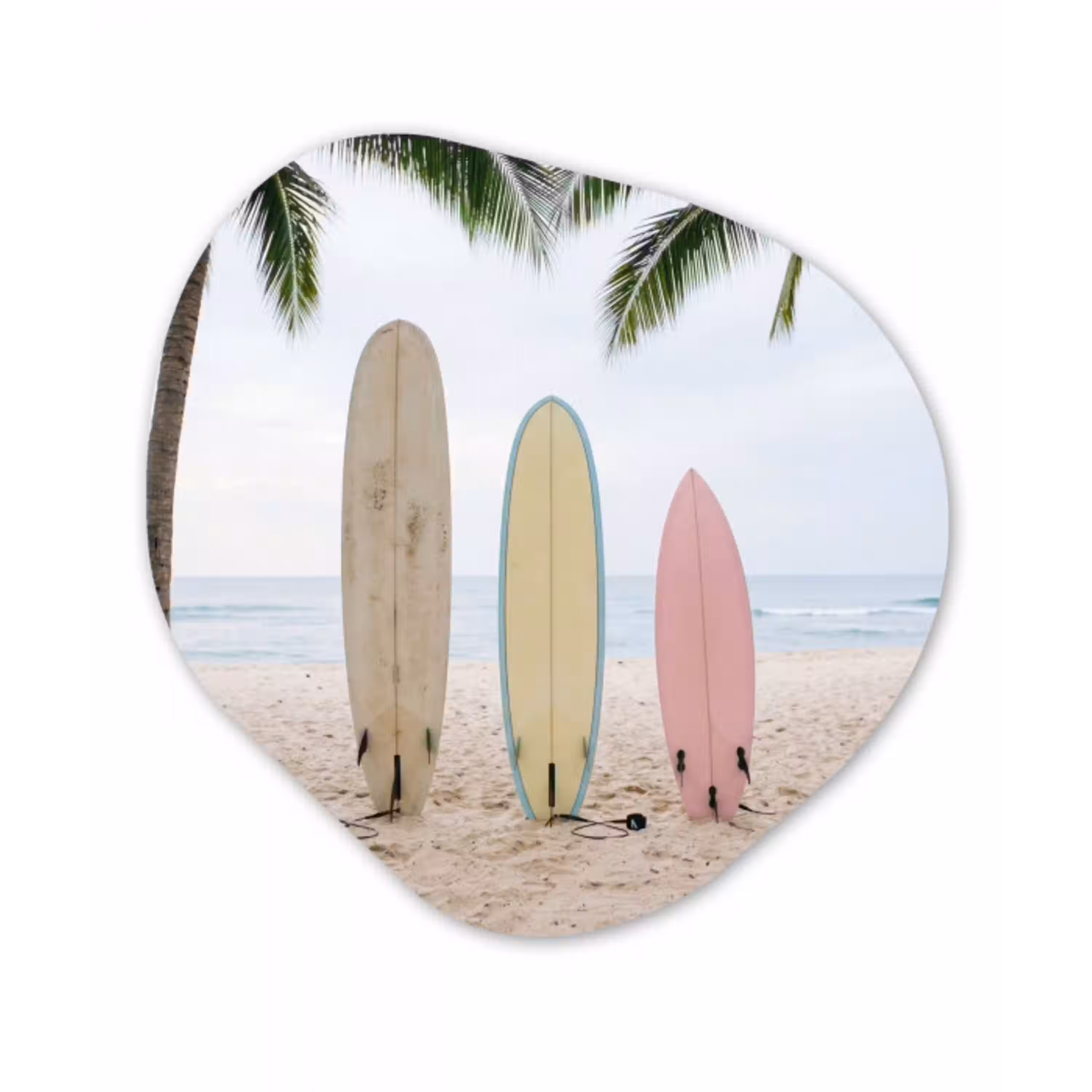 Surfboard - Palmbomen - Kleurrijk Wandcirkel Organisch Forex 3mm klein -3d