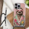 Luiaard - Bloemenprint - Bril - Roze Hoesje iPhone 16 Pro Max met koord klein -sfeer4