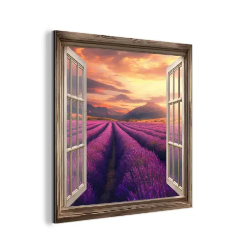 Doorkijk - Lavendel - Landschap - Bloemen - Paars aluminium wit klein -3d
