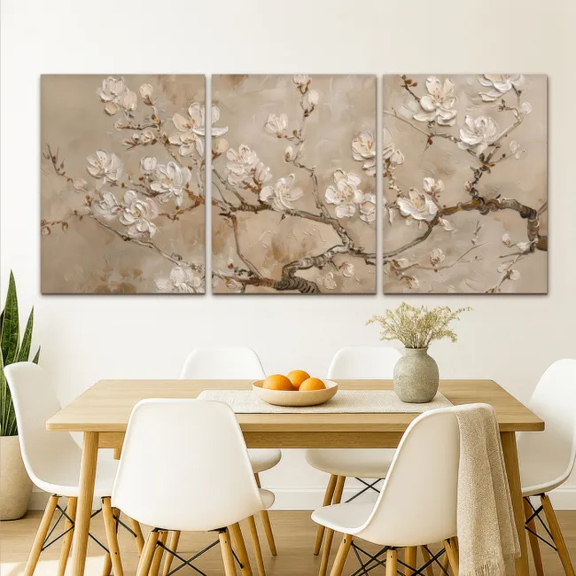 Meerluik schilderij - 3 luiken - Beige - Bloesem - Modern