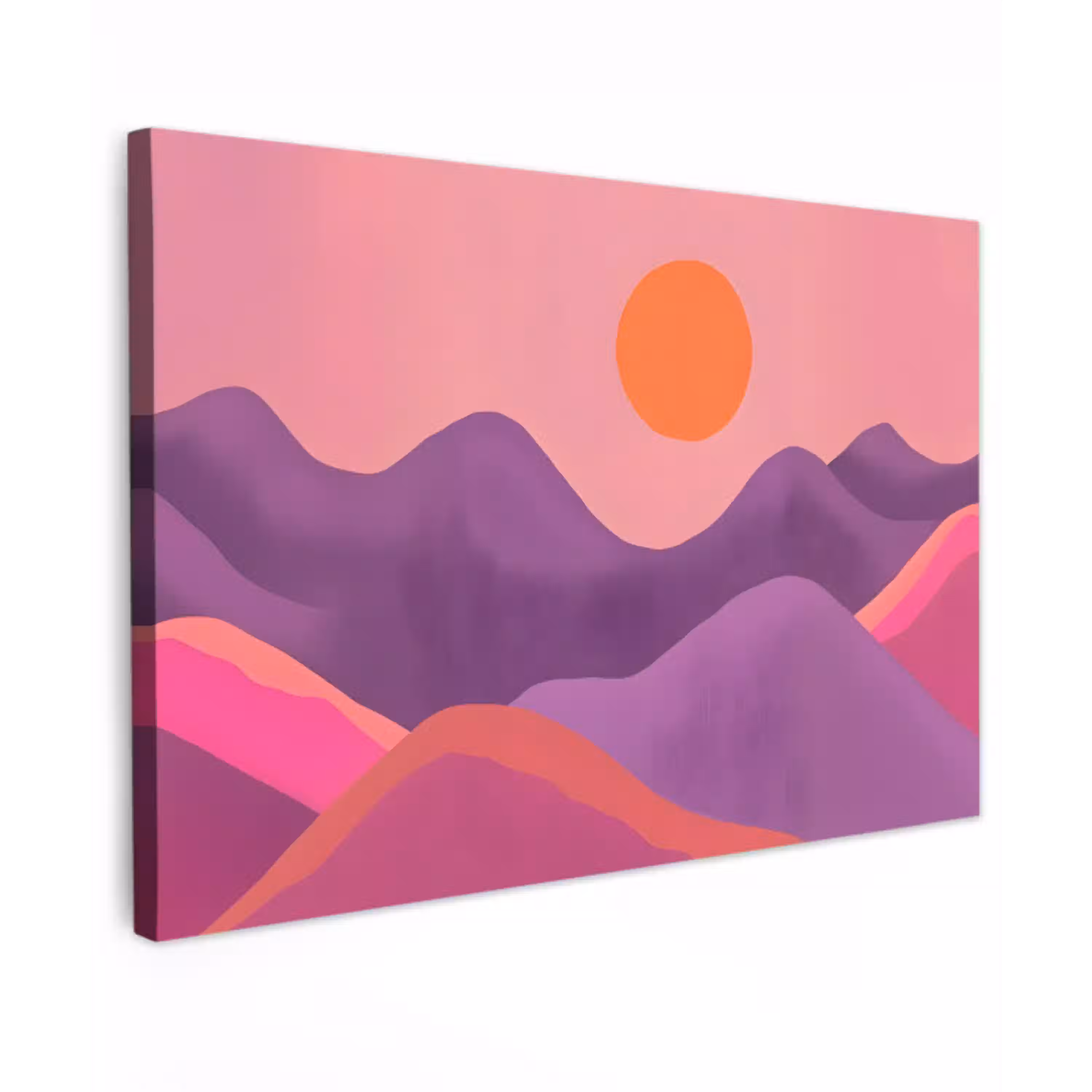 Zon - Heuvels - Paars - Abstract Tuinposter op houten frame 2 cm dik klein -3d