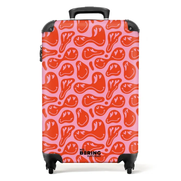 Patronen - Patroon van vervormde emoji's op roze achtergrond NBS - Handbagage koffer - Kinderen Unisex middel -productfoto_recht