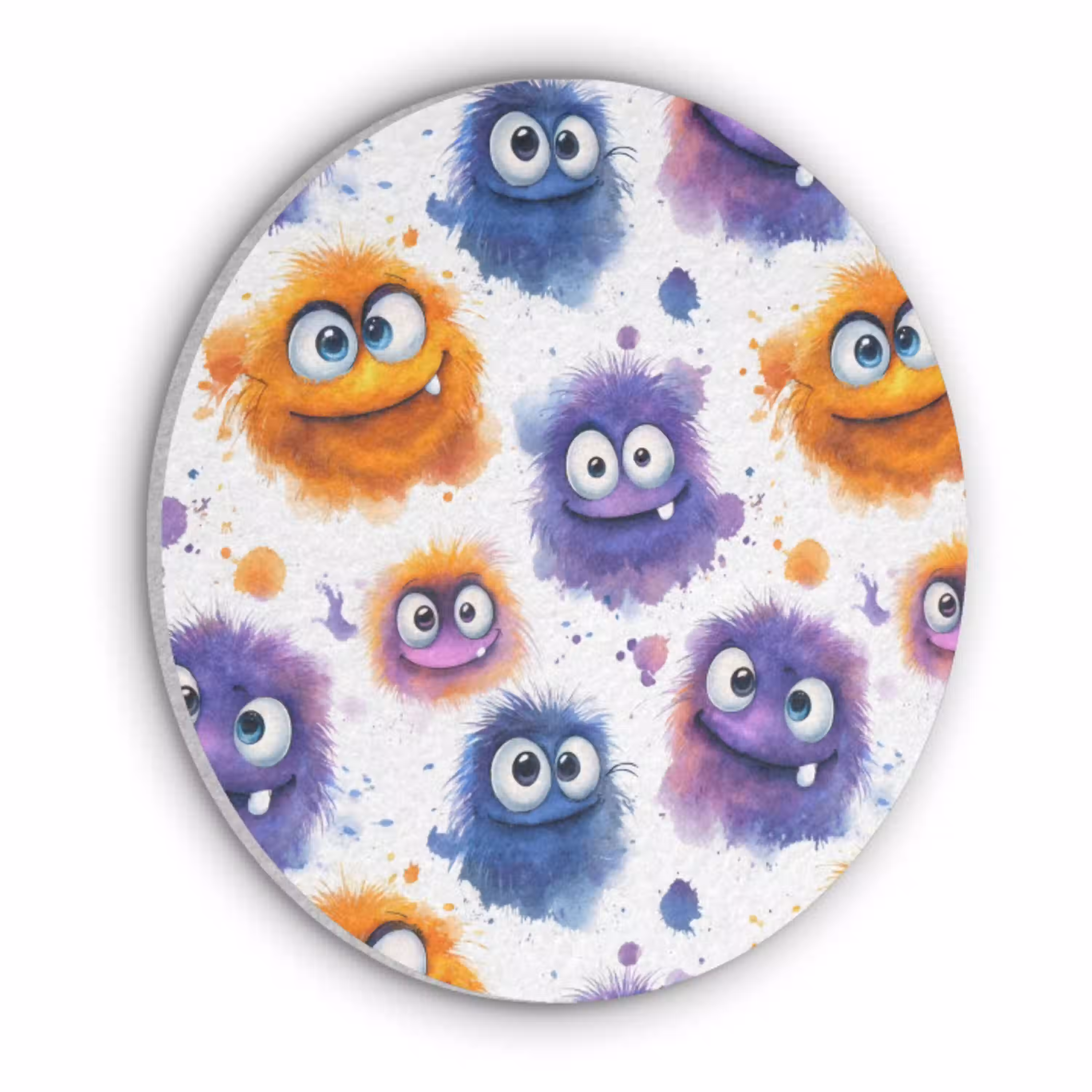 Monstertjes - Aquarel - Kleurrijk Akoestische PET Vilt - Rond klein 838 -3d
