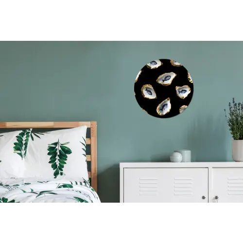 Oesters - Vissen - Blauw - Goud Wandcirkel aluminium klein -slaapkamer