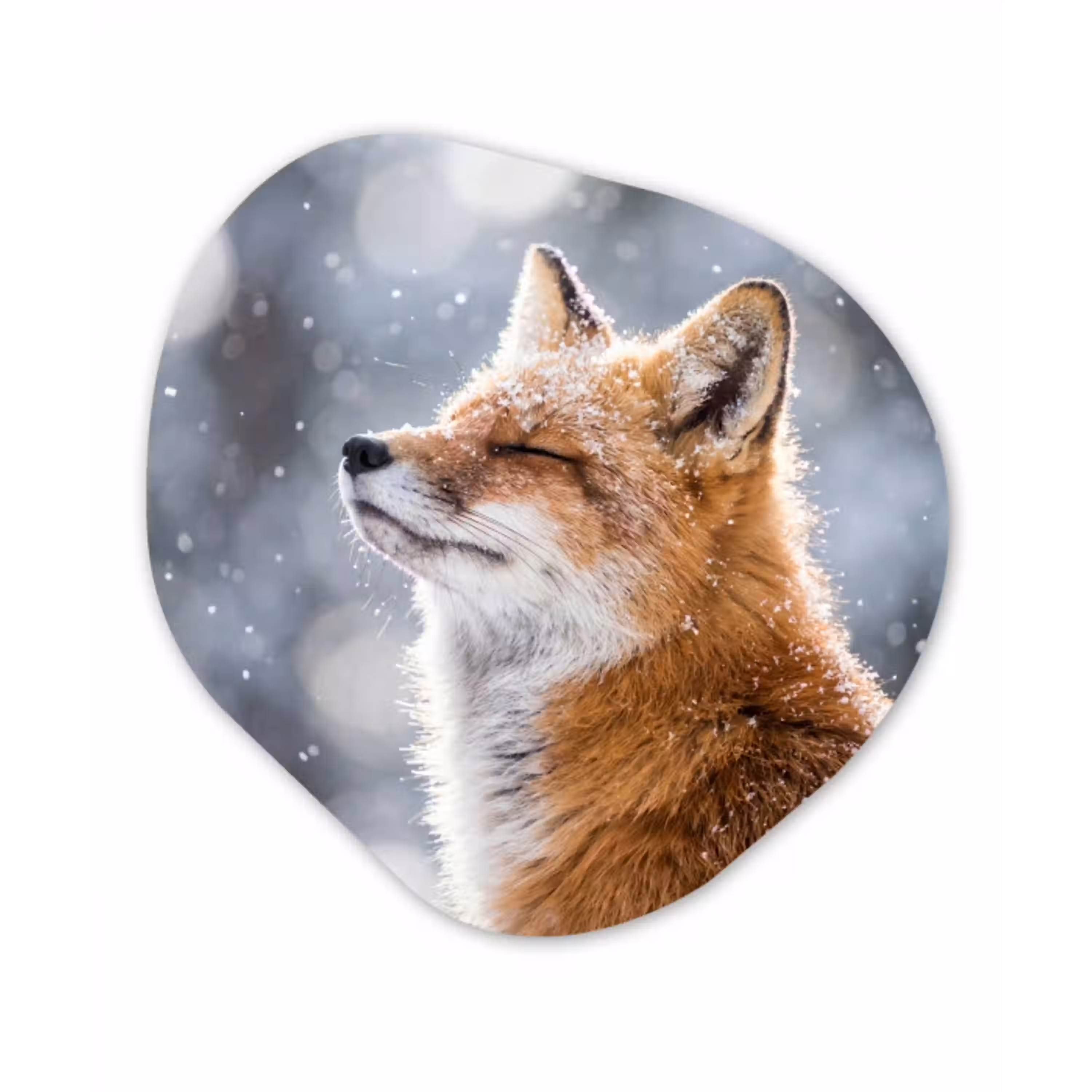 Vos - Sneeuwval - Portret - Winter - Sfeervol Wandcirkel Organisch Aluminium middel -3d