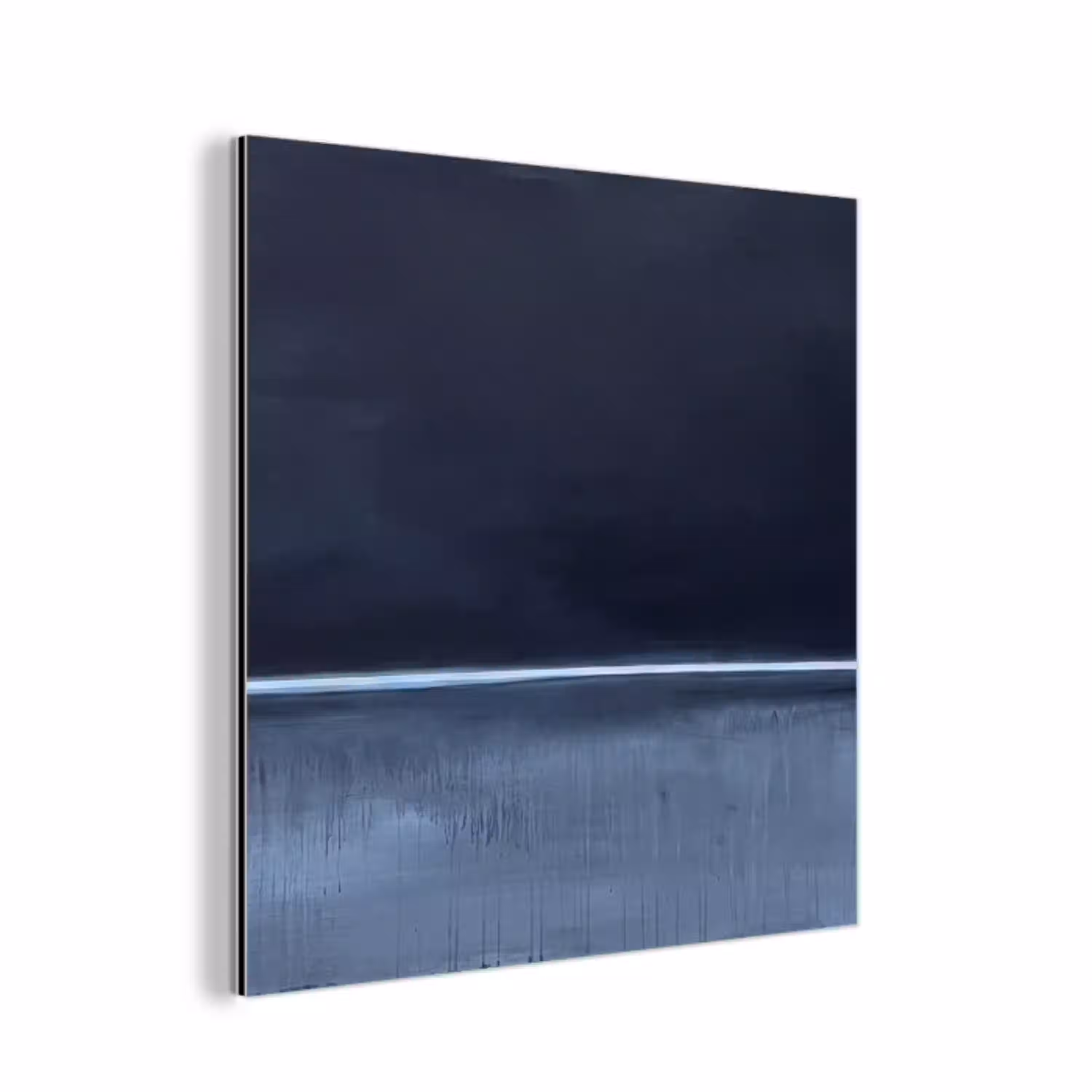 Abstract - Horizontale lijn - Minimalistisch - Donkerblauw - Kunst aluminium wit klein -3d