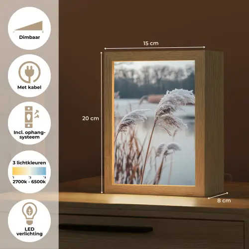 Riet - Gras - Natuur - Winter - Meer Light Box met kabel (Tafellamp) klein -USP_NL