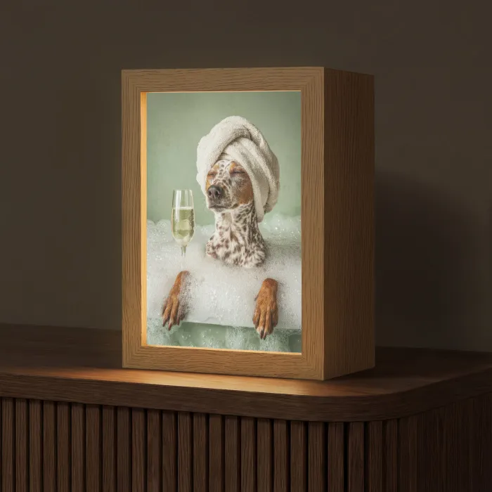 Hond - Bad - Champagne - Handdoek Light Box met kabel (Tafellamp) klein -z3d_website