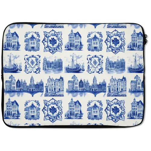 Huizen - Schepen - Blauw laptophoes neopreen klein 279 -zkaufland3dotto