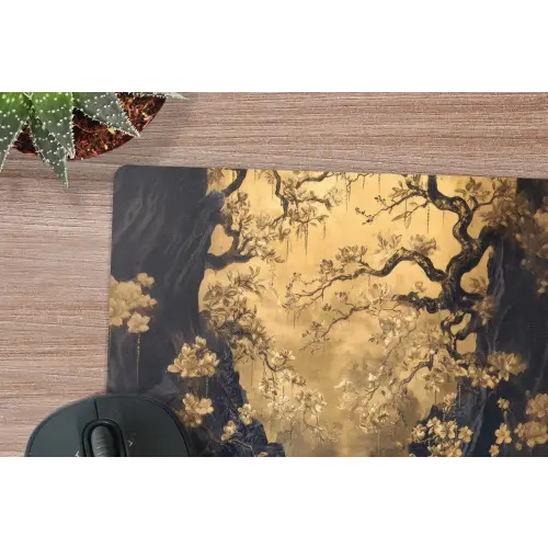 Bloemen - Takken - Goud - Sierlijk muismat rubber klein -closeup