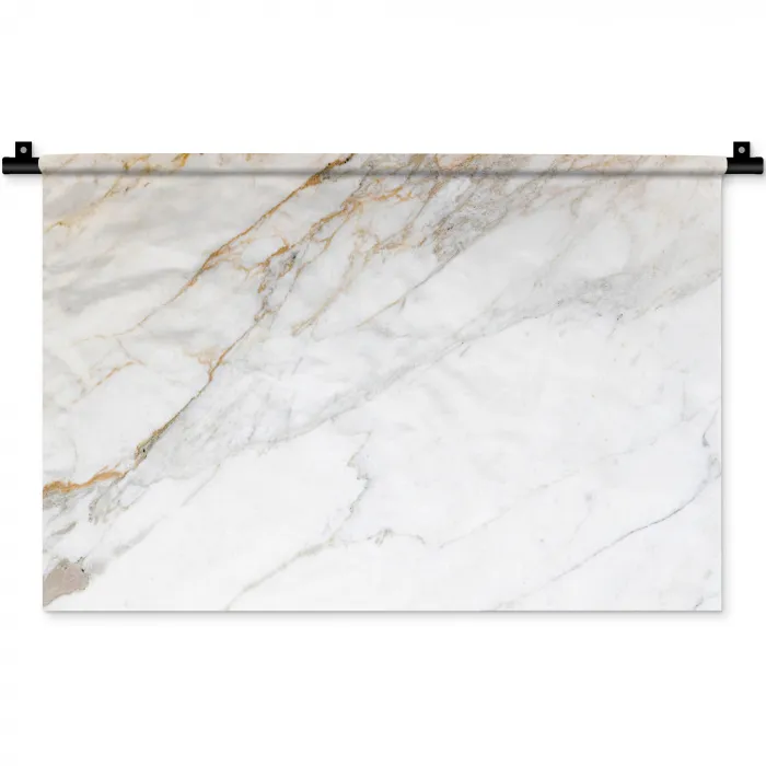 Marmer - Steen - Wit - Goud - Marmerlook - Steen - Luxe Wandkleed katoen klein -zz3d