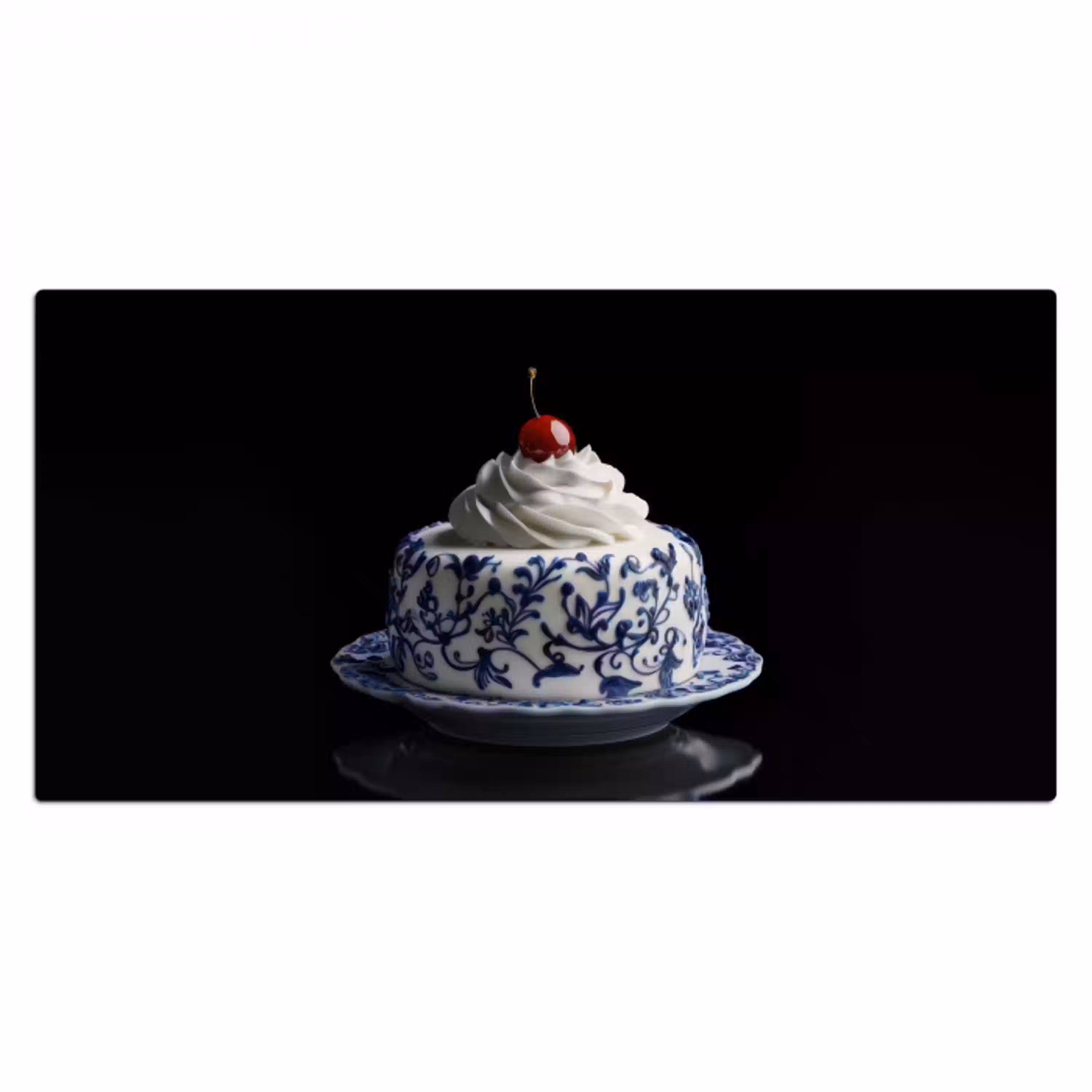 Taart - Slagroom - Kers - Bord - Delfts blauw Muismat XXL klein -3d_leeg