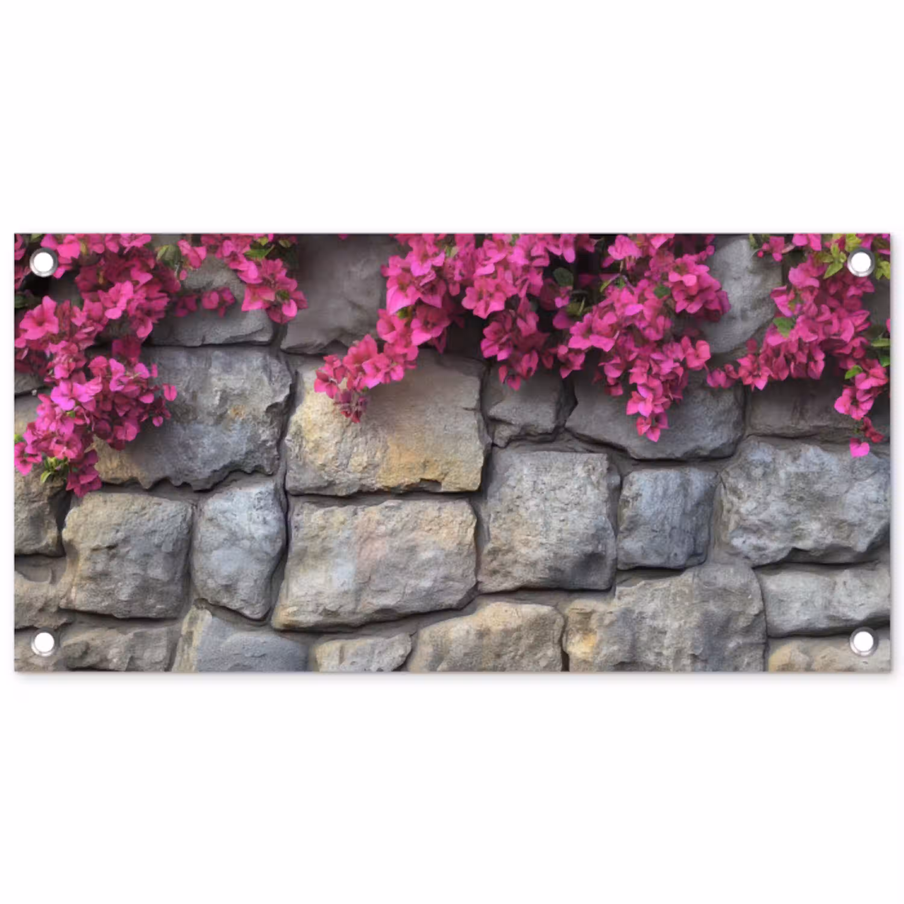 Bougainvillea - Stenen Muur - Roze tuinposter los doek klein -3d