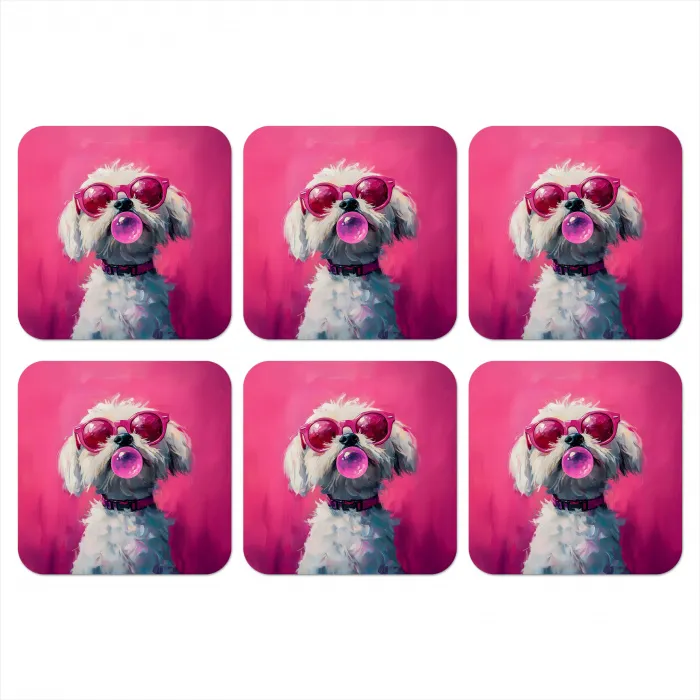 Pink - Hond - Bubbel onderzetter kurk middel -3d