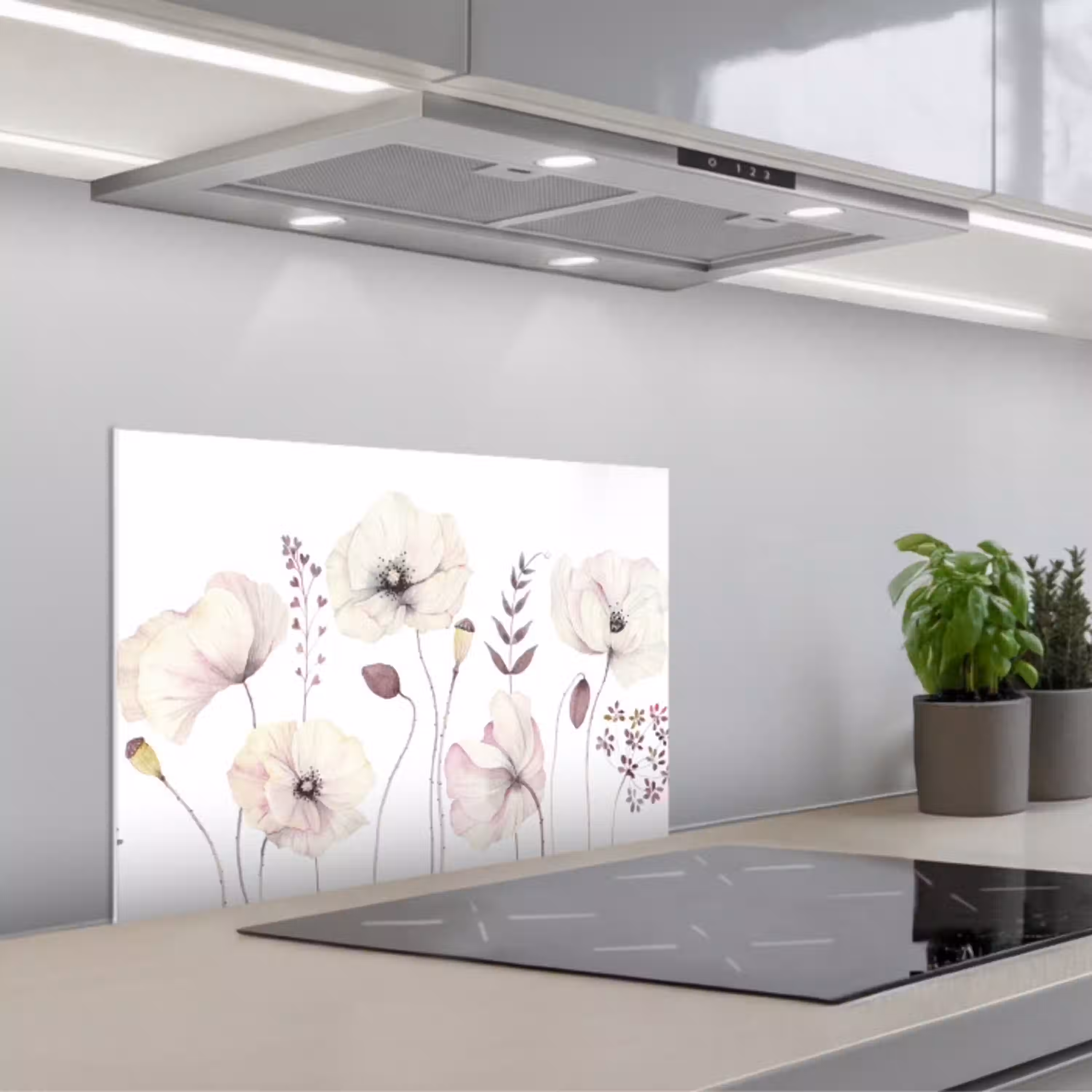 Bloemen - Pastel -  Planten - Wit keuken achterwand spatscherm klein -3d_schuin
