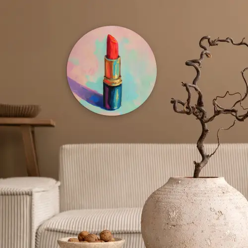 Lippenstift - Rood - Penseelstreken Wandcirkel plexiglas klein -sfeer1