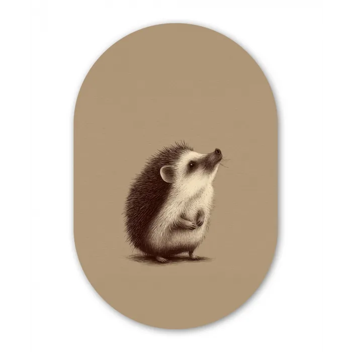 Egel - Snuitje - Bruin - Stekels Wandcirkel Ovaal Glas middel -3d