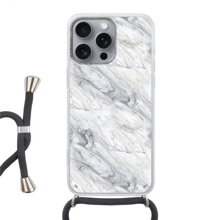 Wervelende - Grijsstructuur - Marmer - Wit Hoesje iPhone 16 Pro Max met koord klein 804 -3d