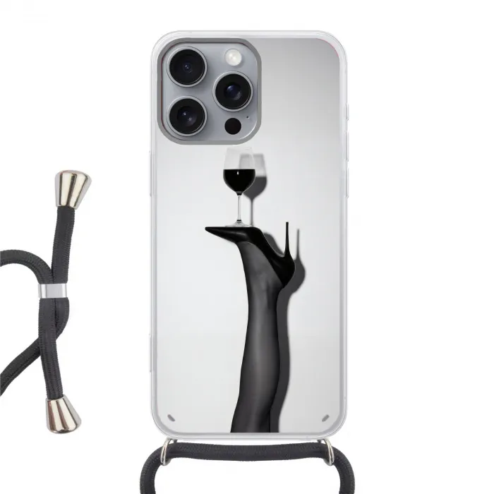 Hak - Wijn - Minimalistisch - Zwart Hoesje iPhone 16 Pro Max met koord klein -3d