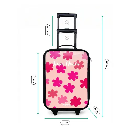 Roze bloemen Kinderkoffer - Zwart klein -productfoto_formaten