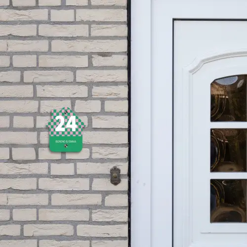 Groen - Roze - Blokjes - Klassiek Naambord Huisje klein -sfeer1