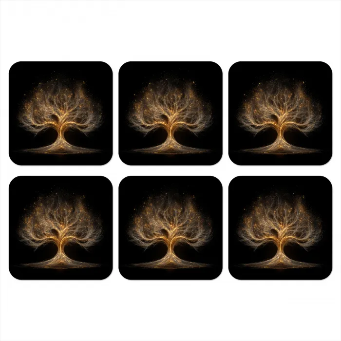 Lichtjes - Boom - Abstract - Zwart onderzetter kurk middel -3d