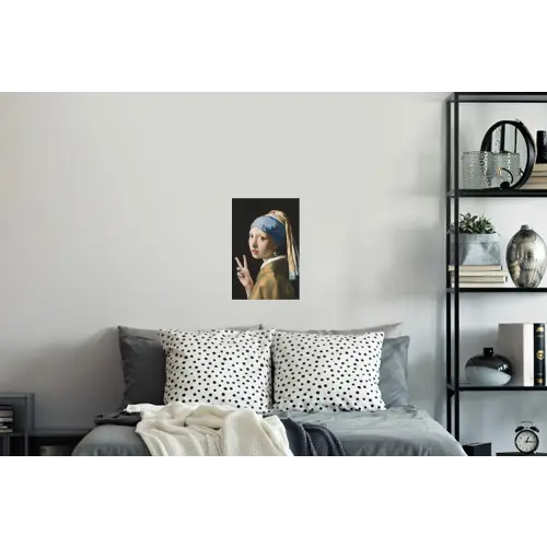 Meisje met de parel - Johannes Vermeer - Peace Muursticker klein -slaapkamer