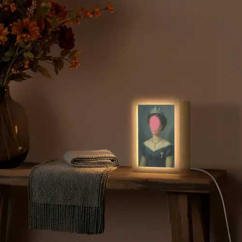 Kroon - Roze druipend verf - Portret Light Box met kabel (Tafellamp) klein -sfeer4