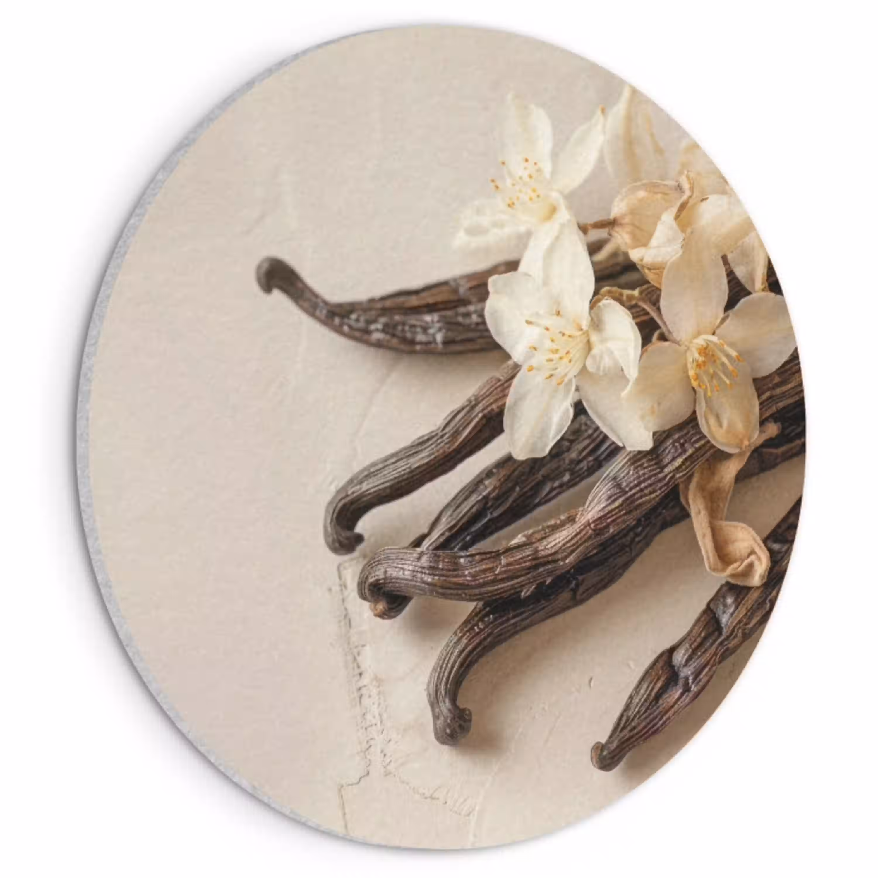 Vanille - Bloemen - Beige Akoestische PET Vilt - Rond klein -3d