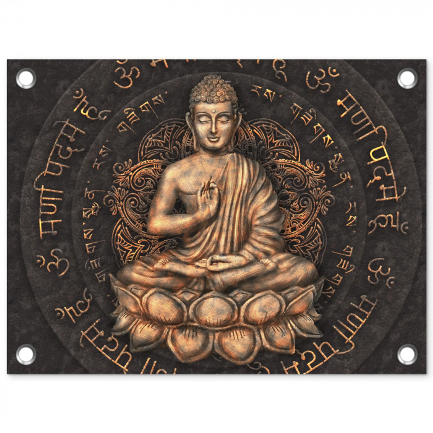Boeddha - Mantra - Meditatie - Spiritueel - Koper tuinposter los doek klein -3d