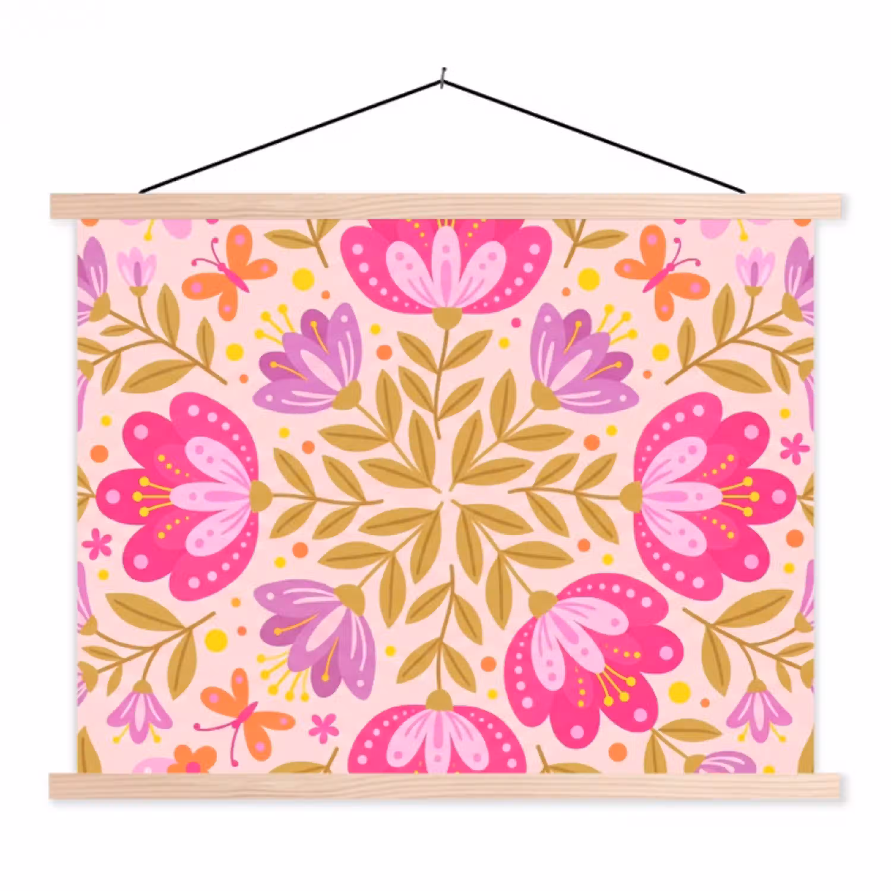 Bloemen - Patroon - Natuur - Abstract - Roze textielposter latten blank klein -3d