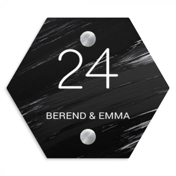 Zwart verftextuur - Klassiek Naambord Hexagon klein -3d