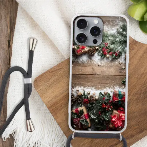 Kerstdecoratie - Geschenken - Hout - Veelkleurig Hoesje iPhone 16 Pro Max met koord klein -sfeer4