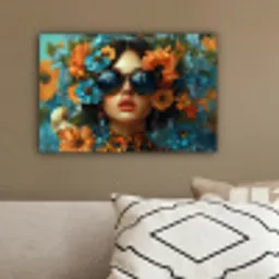 Vrouw - Bloemen - Oranje - Blauw - Modern canvas 2cm klein -sfeer3