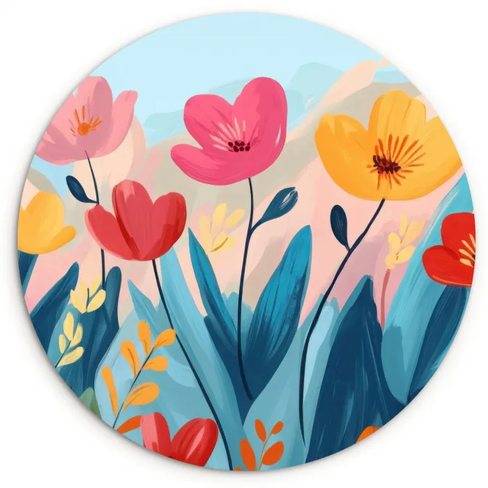 Illustratie - Bloemen - Kleurrijk Wandcirkel plexiglas klein -3d
