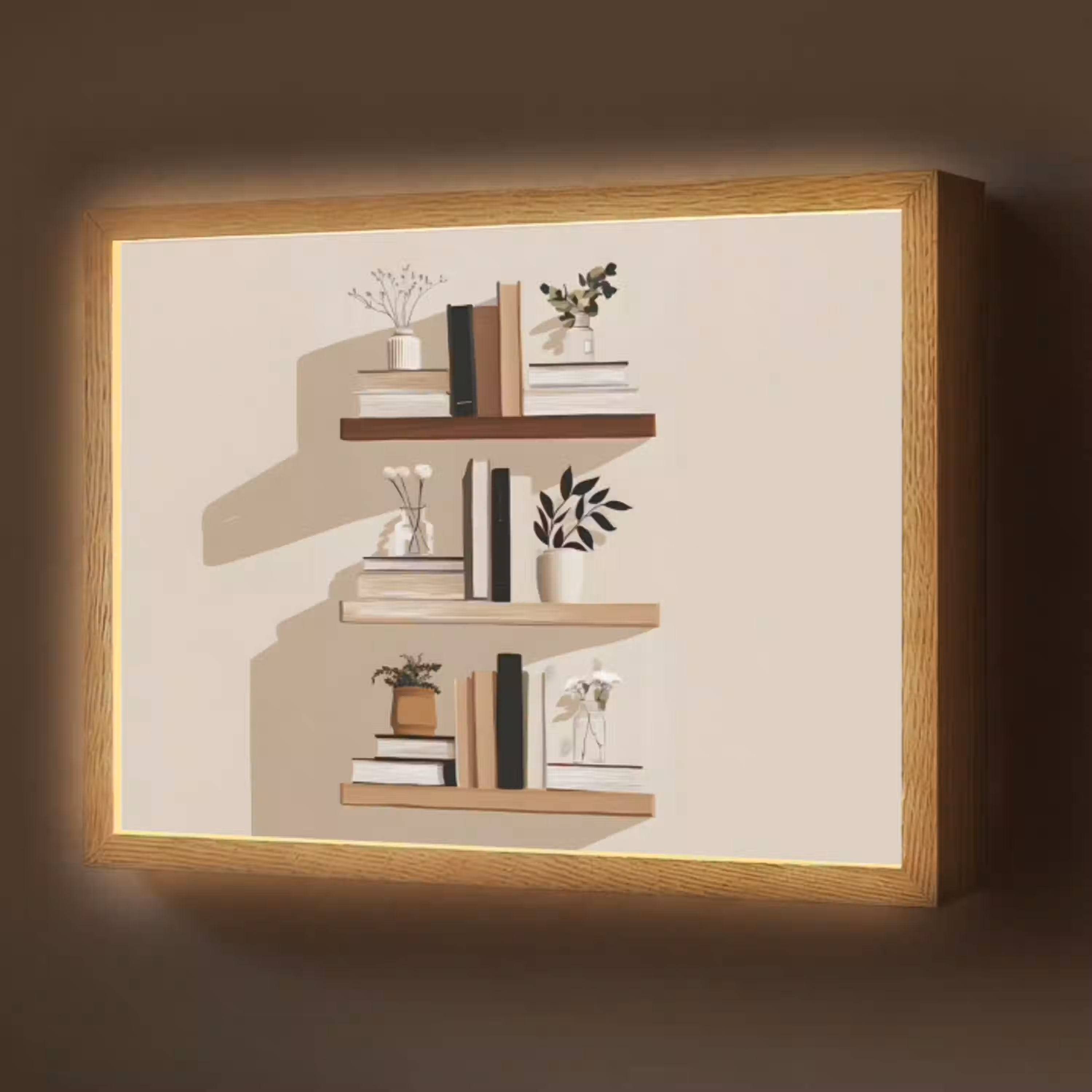 Plankjes - Boeken - Vaasjes - Planten Light Box met batterij (Wandlamp) middel -z3d_website