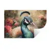 Pauw - Vogel - Bloemen - Planten - Pauwenveren Muursticker klein -3d