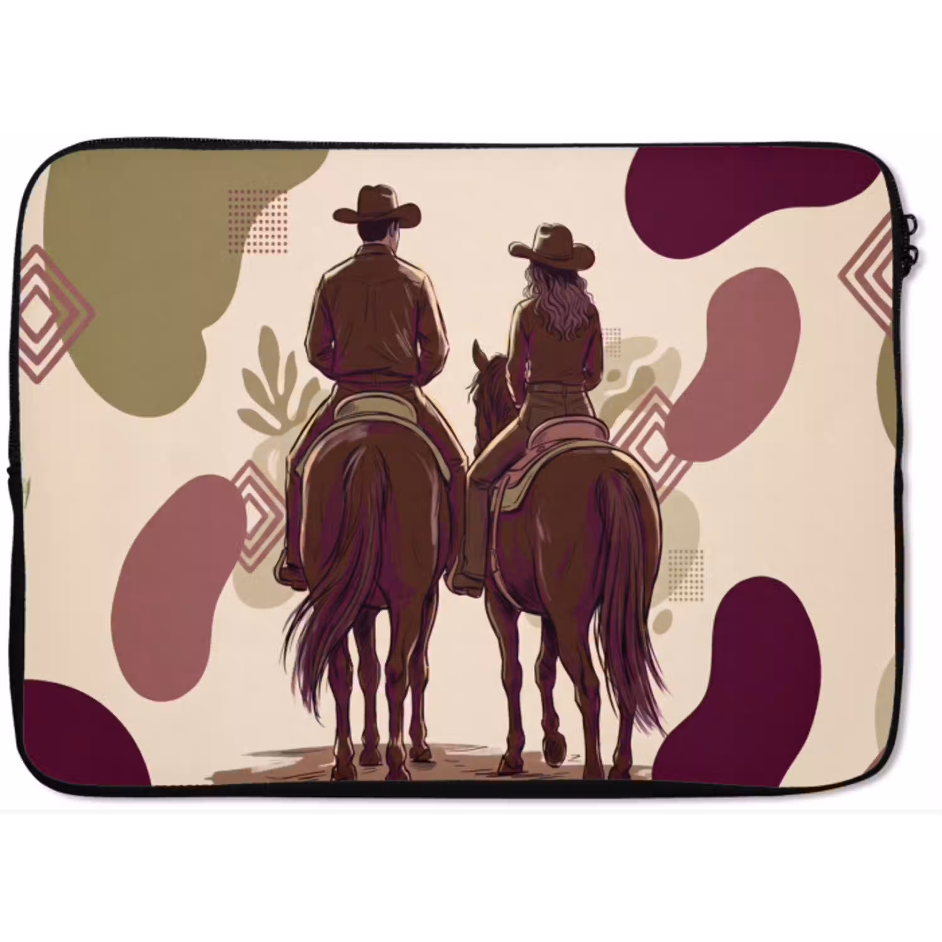 Mensen - Ruiters - Western - Illustratie - Bruin laptophoes neopreen klein -zkaufland3dotto