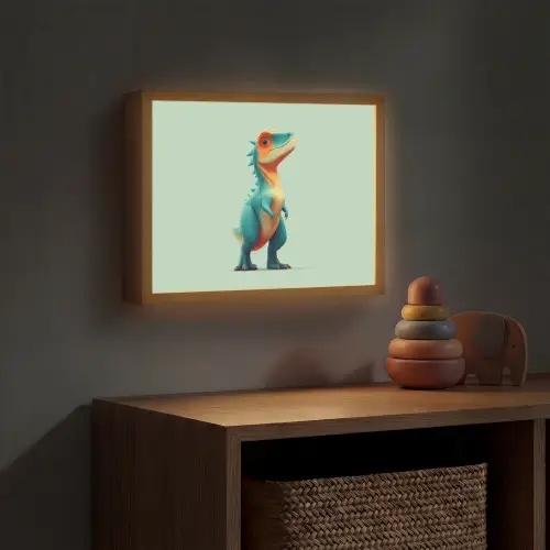 Cartoon - Dino - Oranje - Stekels Light Box met batterij (Wandlamp kind) middel -sfeer5_kind