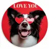 Hond - Hartjesbril - Loveyou - Rood Wandcirkel kunststof plaat 5mm dik klein -3d