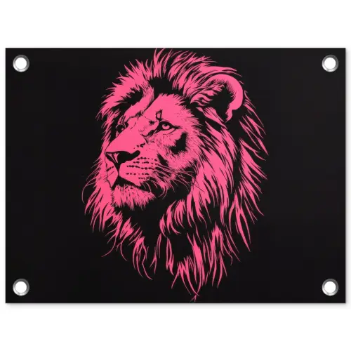Leeuw - Zwart - Roze - Neon tuinposter los doek klein -3d