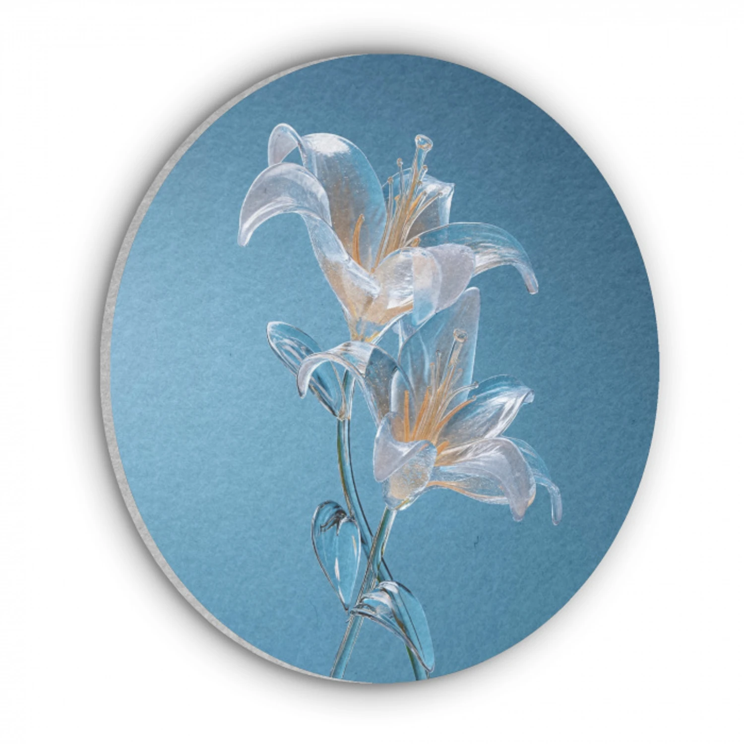 Lelies - Blauw - Glazen Akoestische PET Vilt - Rond klein -3d