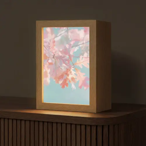 Eikenbladeren - Takken - Roze Light Box met kabel (Tafellamp) klein -z3d_website