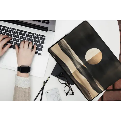 Maan - Cirkel - Goud laptophoes neopreen klein -bureau